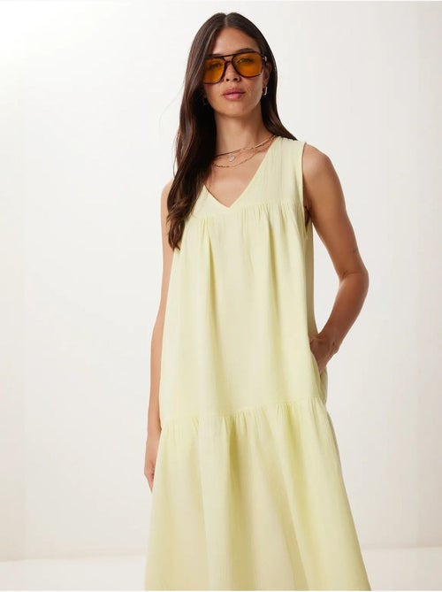 Vestido midi com decote em v e folhos istanbul - Kiabi Vestido midi com decote em v e folhos istanbul - Kiabi