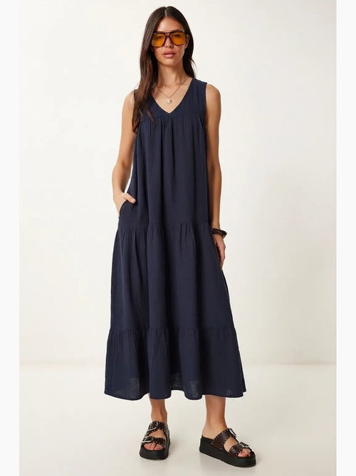 Vestido midi com decote em v e folhos istanbul - Kiabi Vestido midi com decote em v e folhos istanbul - Kiabi