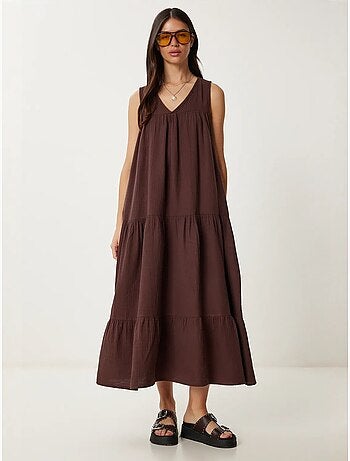 Vestido midi com decote em v e folhos istanbul