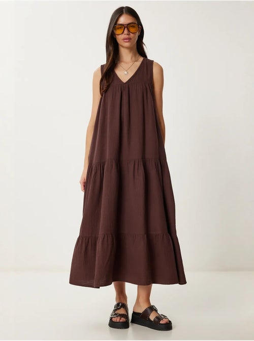 Vestido midi com decote em v e folhos istanbul - Kiabi Vestido midi com decote em v e folhos istanbul - Kiabi
