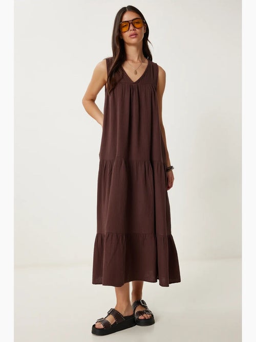 Vestido midi com decote em v e folhos istanbul - Kiabi Vestido midi com decote em v e folhos istanbul - Kiabi