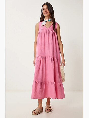 Vestido midi com decote em v e folhos istanbul