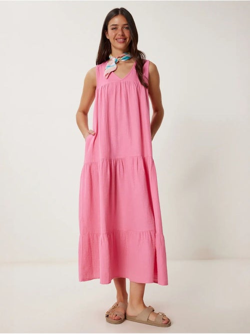 Vestido midi com decote em v e folhos istanbul - Kiabi Vestido midi com decote em v e folhos istanbul - Kiabi