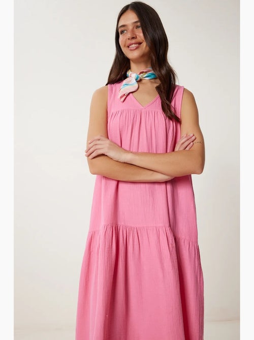 Vestido midi com decote em v e folhos istanbul - Kiabi Vestido midi com decote em v e folhos istanbul - Kiabi