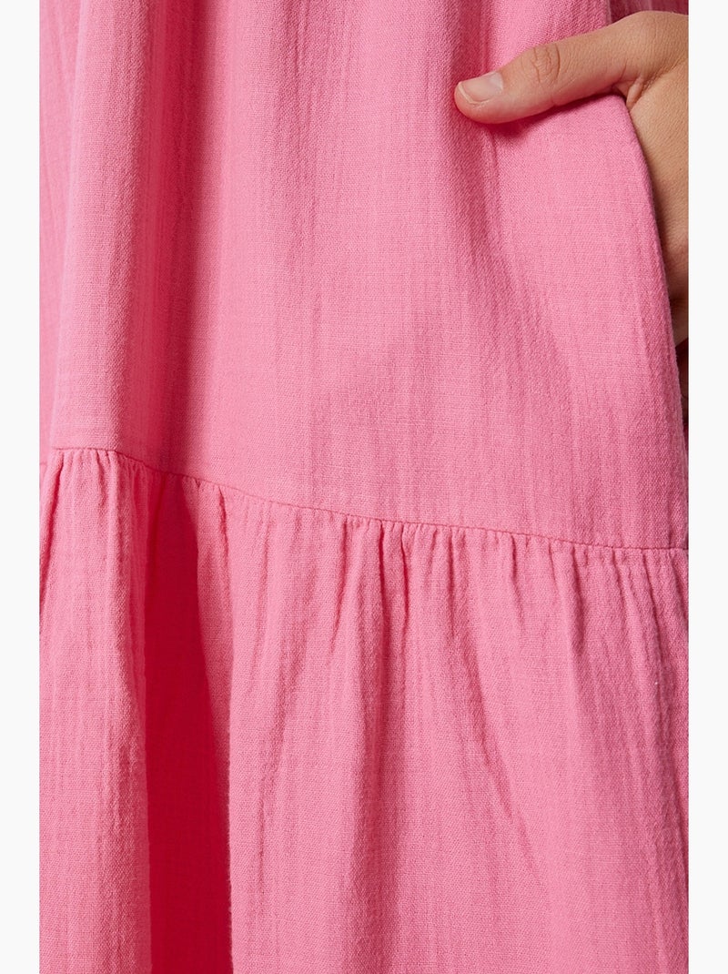 Vestido midi com decote em v e folhos istanbul Rosa-claro - Kiabi