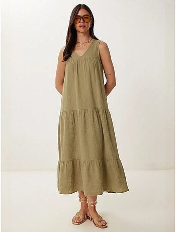 Vestido midi com decote em v e folhos istanbul
