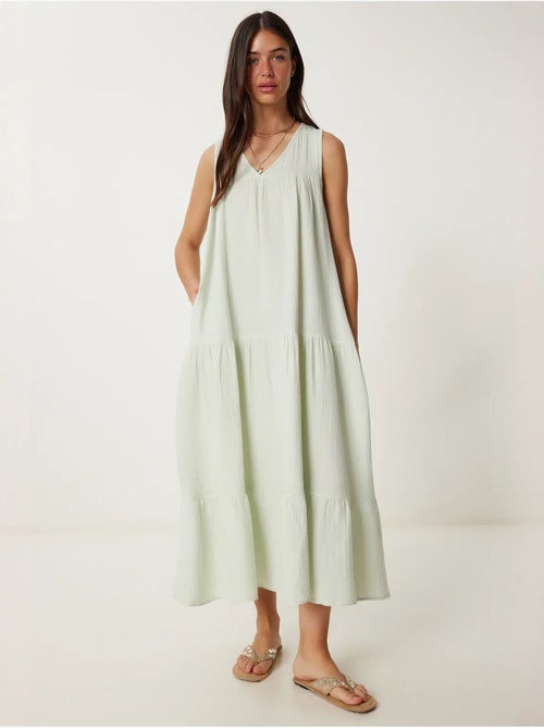 Vestido midi com decote em v e folhos istanbul - Kiabi Vestido midi com decote em v e folhos istanbul - Kiabi