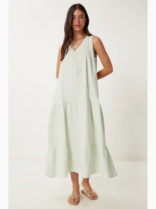 Vestido midi com decote em v e folhos istanbul - Kiabi Vestido midi com decote em v e folhos istanbul - Kiabi
