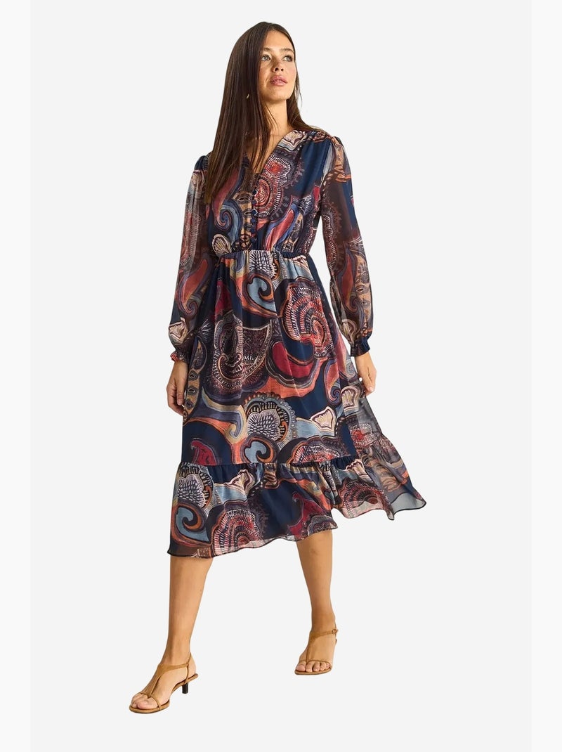 Vestido midi com decote em v e padrão paisley lucci Azul-lago - Kiabi