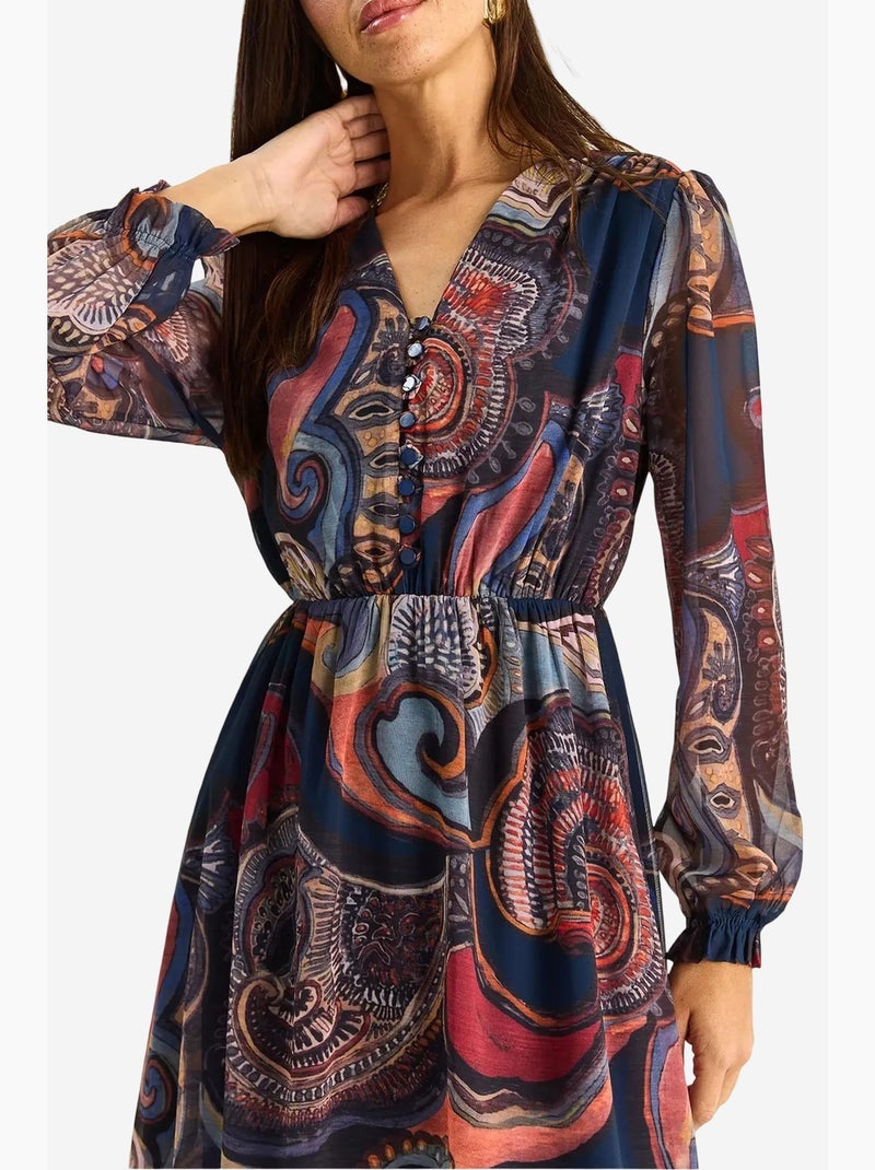 Vestido midi com decote em v e padrão paisley lucci Azul-lago - Kiabi