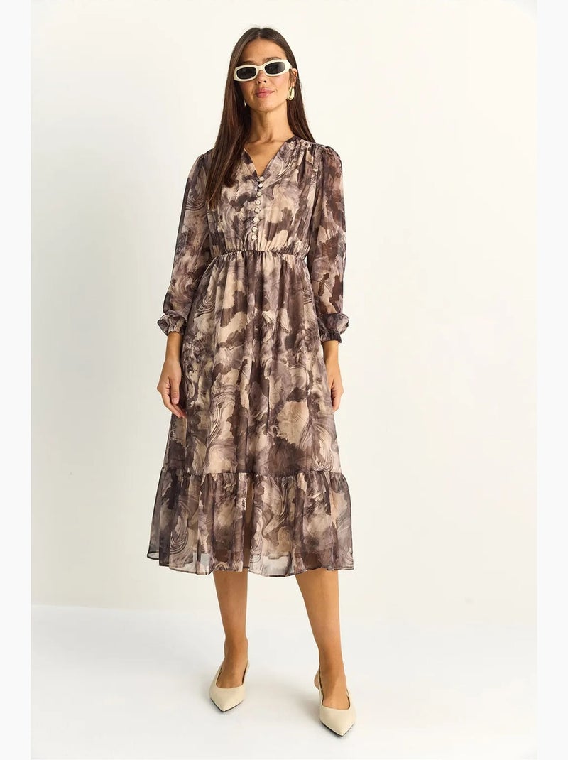 Vestido midi com decote em v e padrão paisley lucci Bege-argila - Kiabi