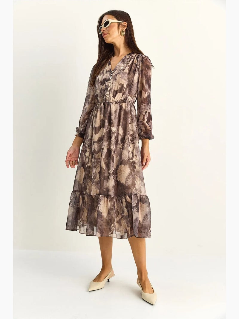 Vestido midi com decote em v e padrão paisley lucci Bege-argila - Kiabi