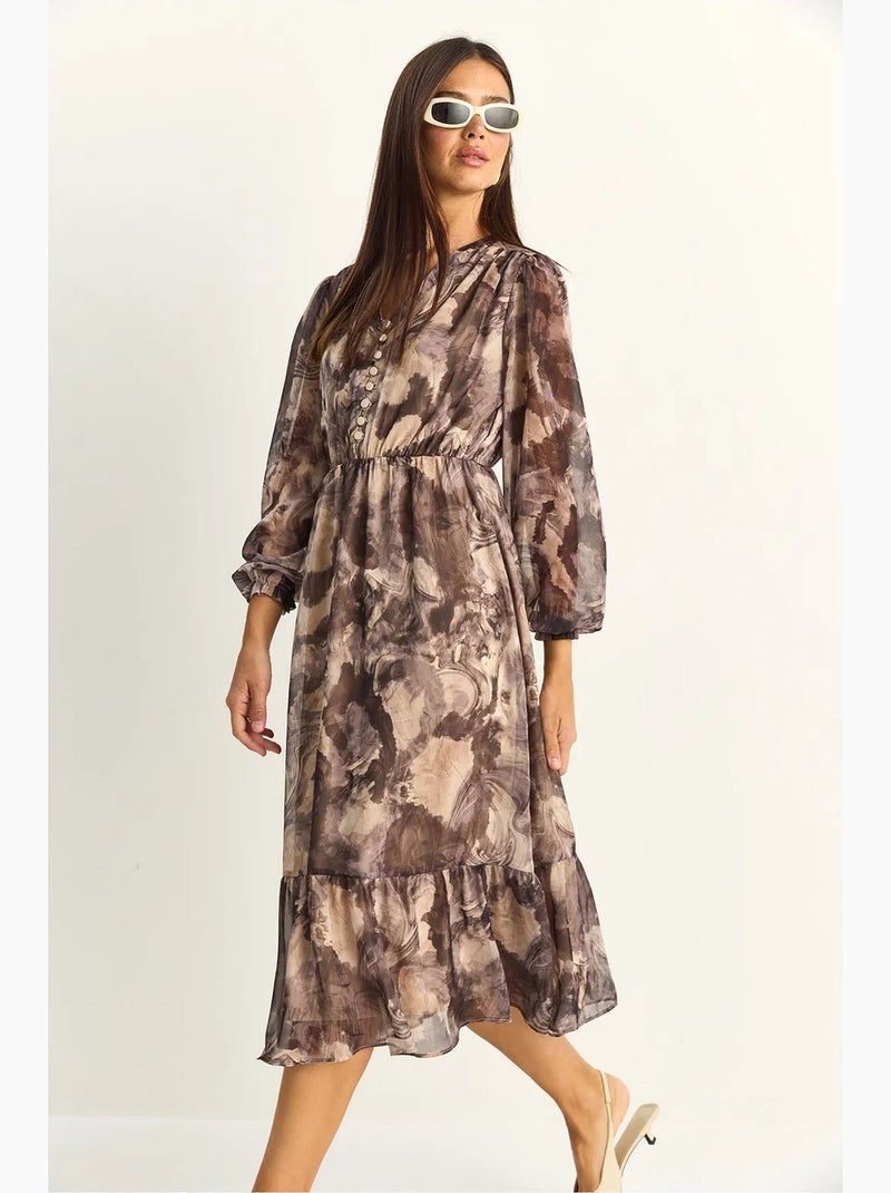Vestido midi com decote em v e padrão paisley lucci Bege-argila - Kiabi