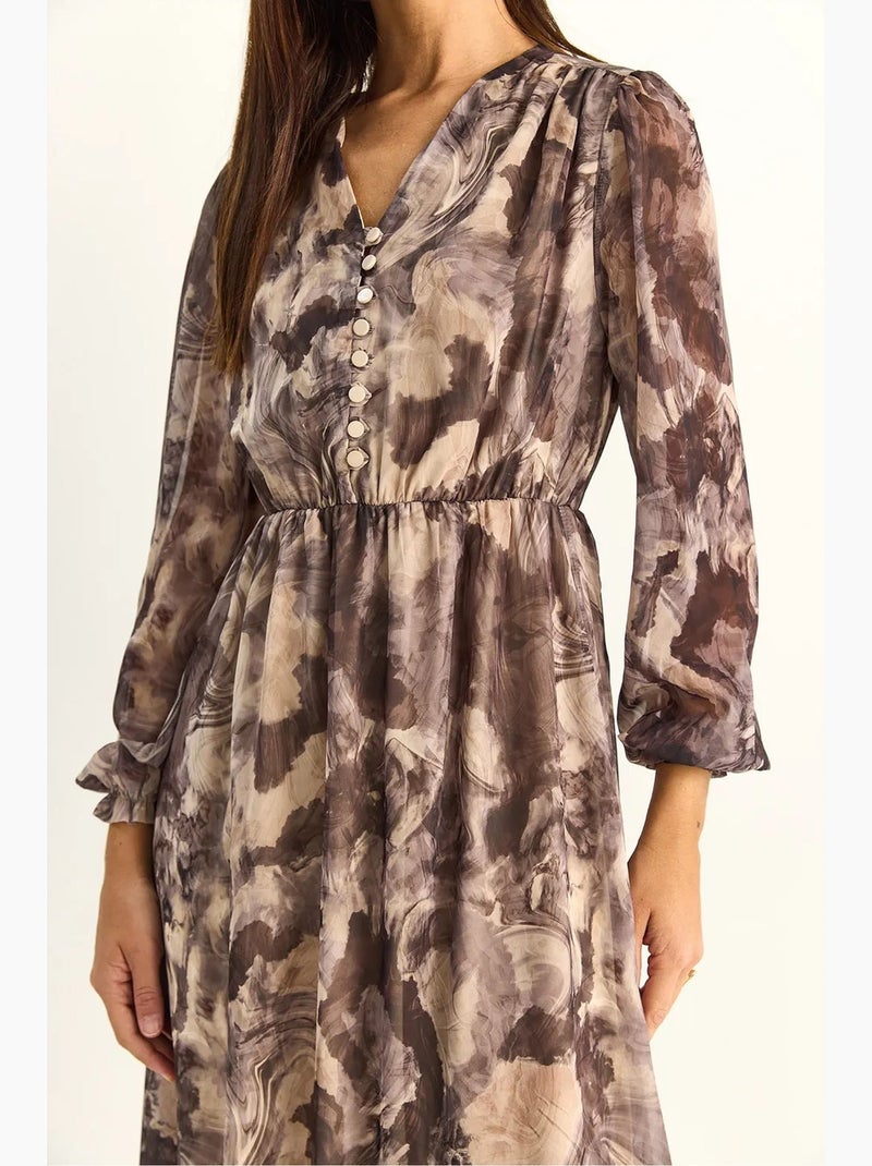 Vestido midi com decote em v e padrão paisley lucci Bege-argila - Kiabi