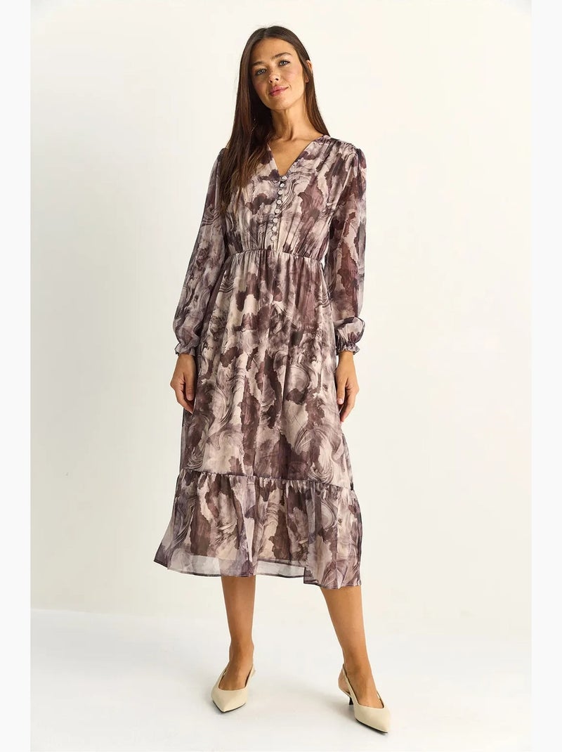 Vestido midi com decote em v e padrão paisley lucci Bege natural - Kiabi