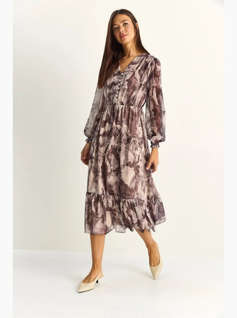 Vestido midi com decote em v e padrão paisley lucci Bege natural - Kiabi