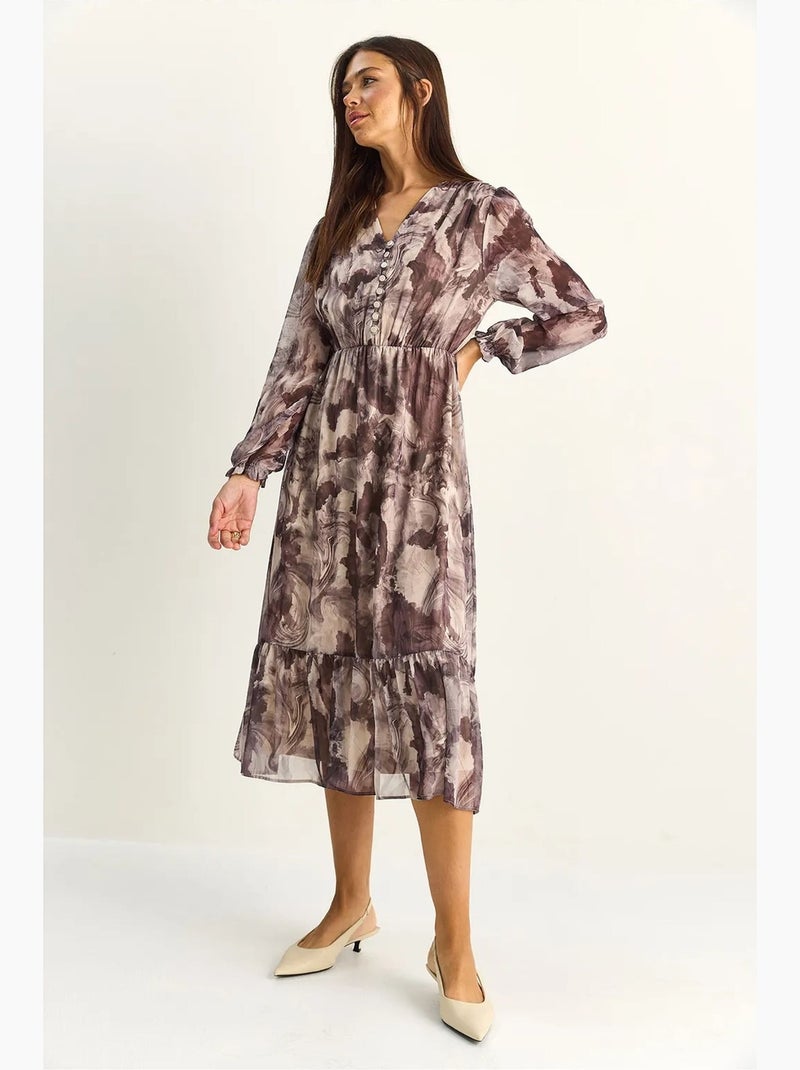 Vestido midi com decote em v e padrão paisley lucci Bege natural - Kiabi