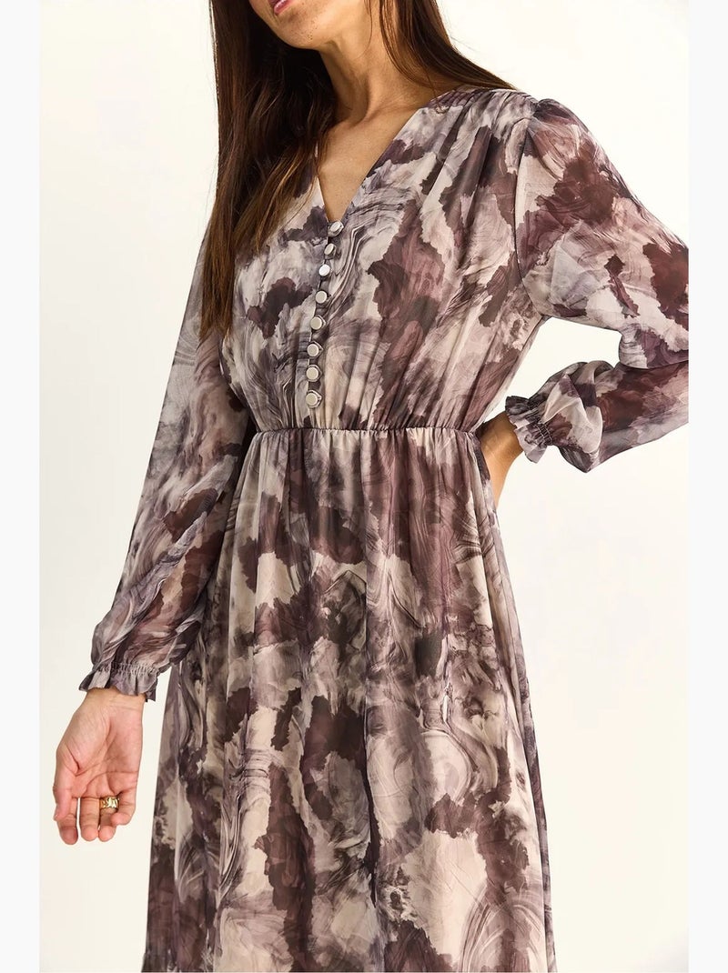 Vestido midi com decote em v e padrão paisley lucci Bege natural - Kiabi