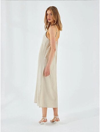 Vestido midi com decote em v e racha mixray