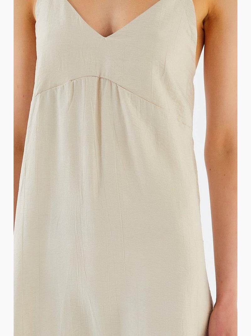 Vestido midi com decote em v e racha mixray Areia - Kiabi