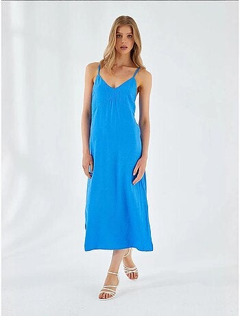 Vestido midi com decote em v e racha mixray