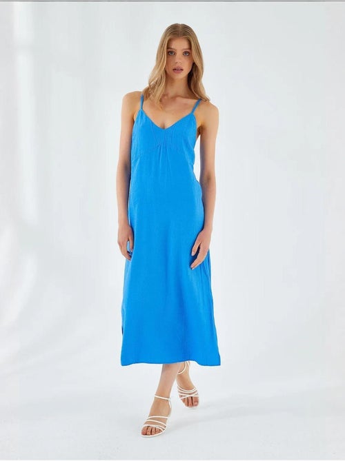 Vestido midi com decote em v e racha mixray - Kiabi Vestido midi com decote em v e racha mixray - Kiabi
