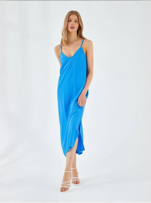 Vestido midi com decote em v e racha mixray - Kiabi Vestido midi com decote em v e racha mixray - Kiabi