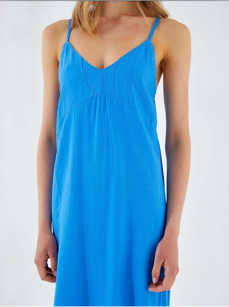 Vestido midi com decote em v e racha mixray Azul-cobalto - Kiabi