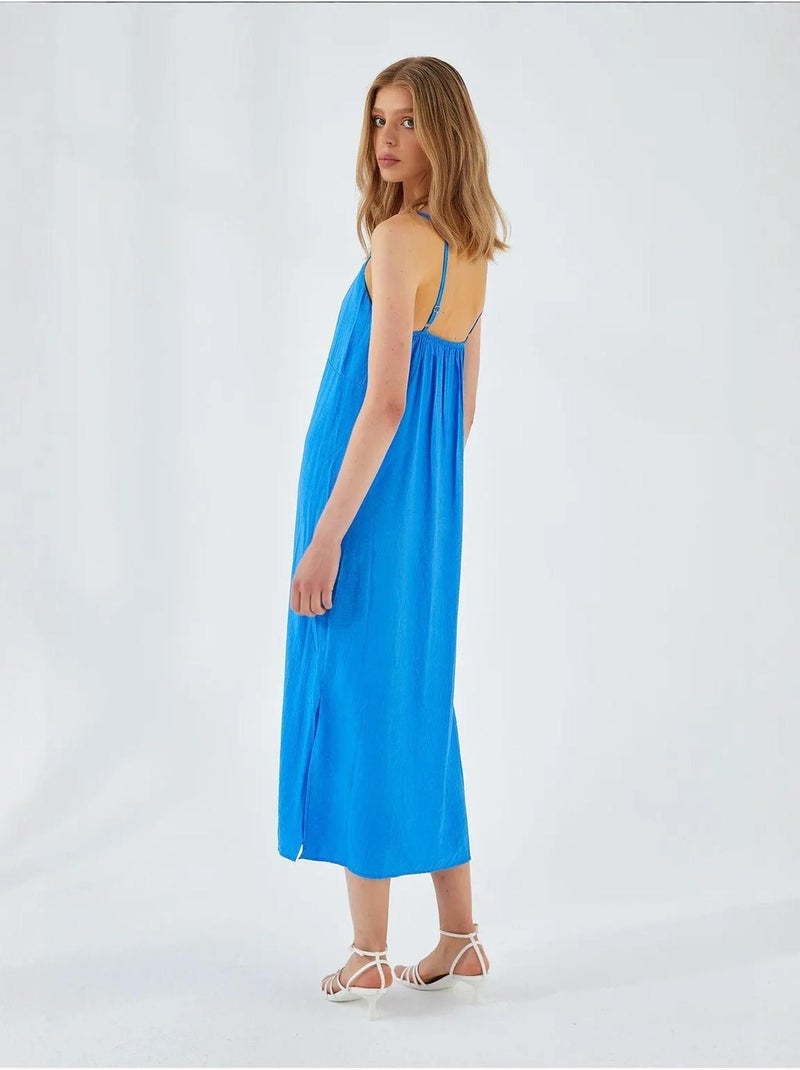 Vestido midi com decote em v e racha mixray Azul-cobalto - Kiabi