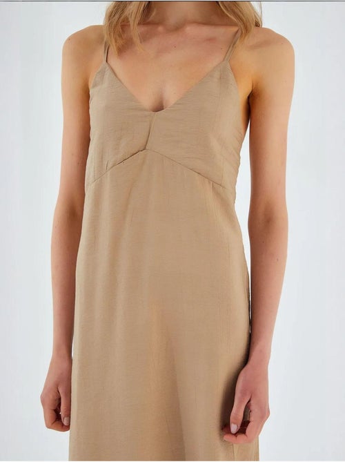 Vestido midi com decote em v e racha mixray - Kiabi Vestido midi com decote em v e racha mixray - Kiabi