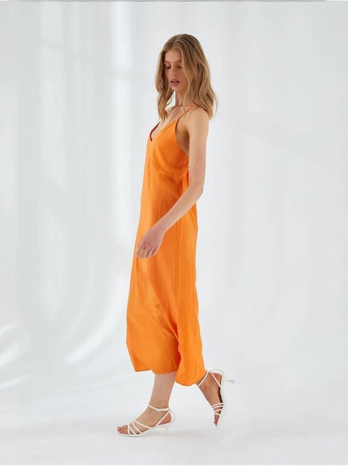 Vestido midi com decote em v e racha mixray - Kiabi Vestido midi com decote em v e racha mixray - Kiabi