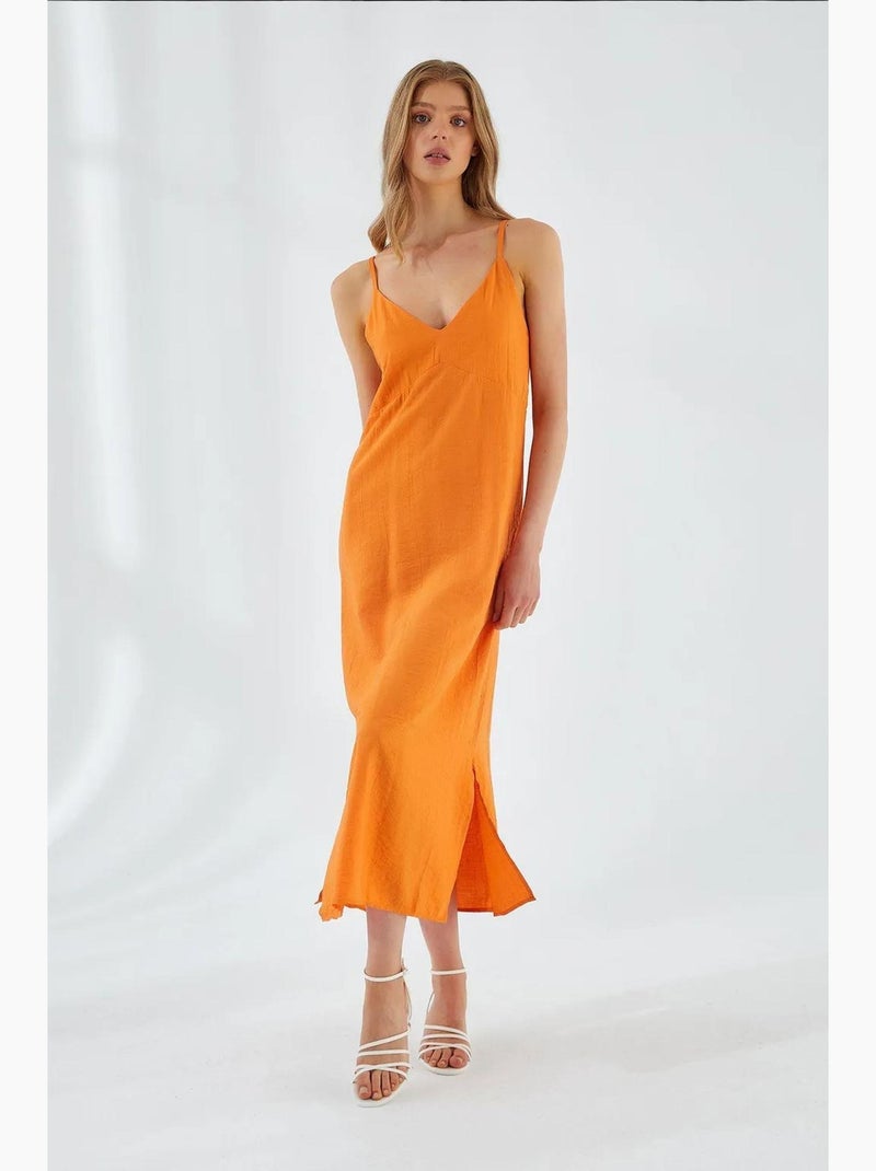 Vestido midi com decote em v e racha mixray Laranja-mandarina - Kiabi