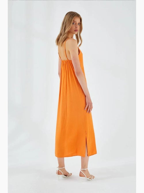 Vestido midi com decote em v e racha mixray - Kiabi Vestido midi com decote em v e racha mixray - Kiabi