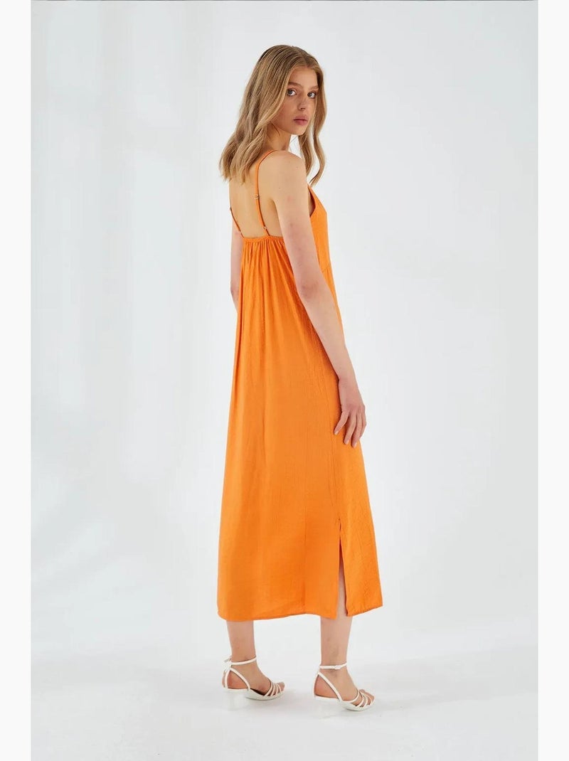 Vestido midi com decote em v e racha mixray Laranja-mandarina - Kiabi
