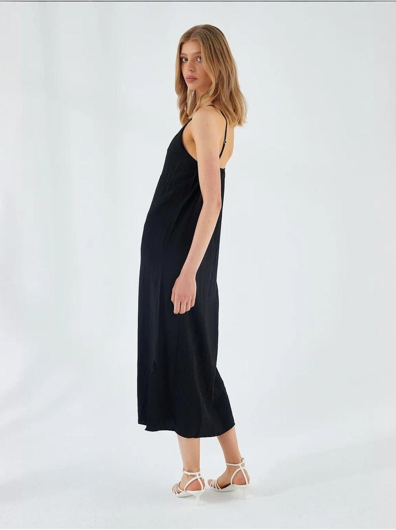 Vestido midi com decote em v e racha mixray Preto - Kiabi