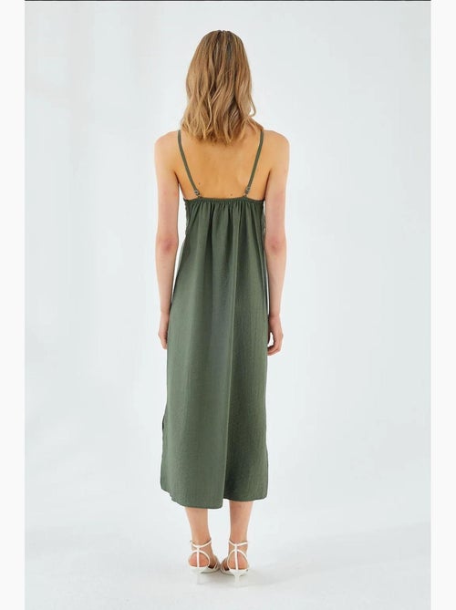 Vestido midi com decote em v e racha mixray - Kiabi Vestido midi com decote em v e racha mixray - Kiabi