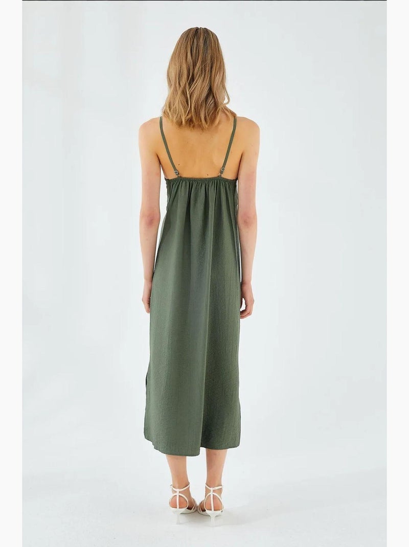 Vestido midi com decote em v e racha mixray Verde escuro - Kiabi