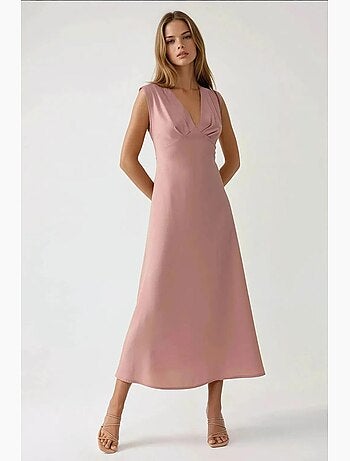 Vestido midi com decote em v e toque suave hiccup