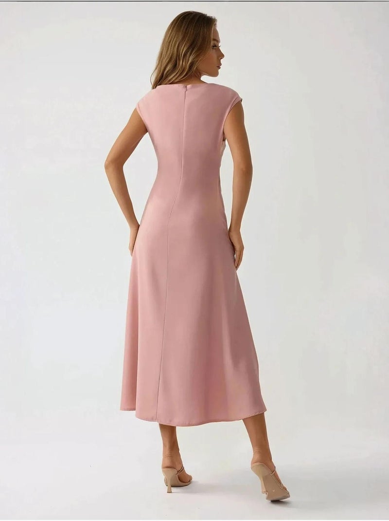 Vestido midi com decote em V e toque suave Rosa doce - Kiabi