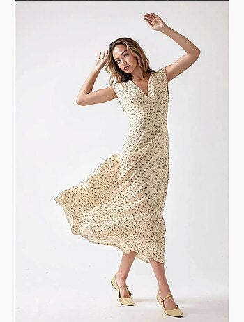 Vestido midi com decote em v floral hiccup
