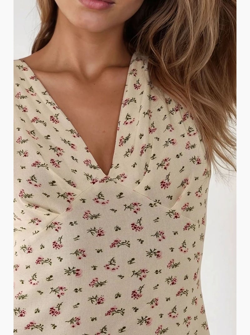 Vestido midi com decote em v floral hiccup Multicolorido - Kiabi