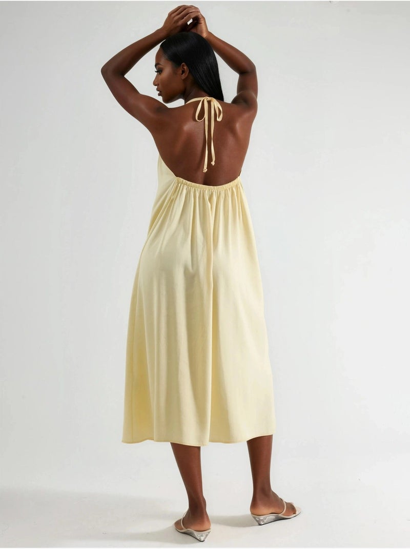 Vestido midi com decote halter busem Amarelo-limão - Kiabi