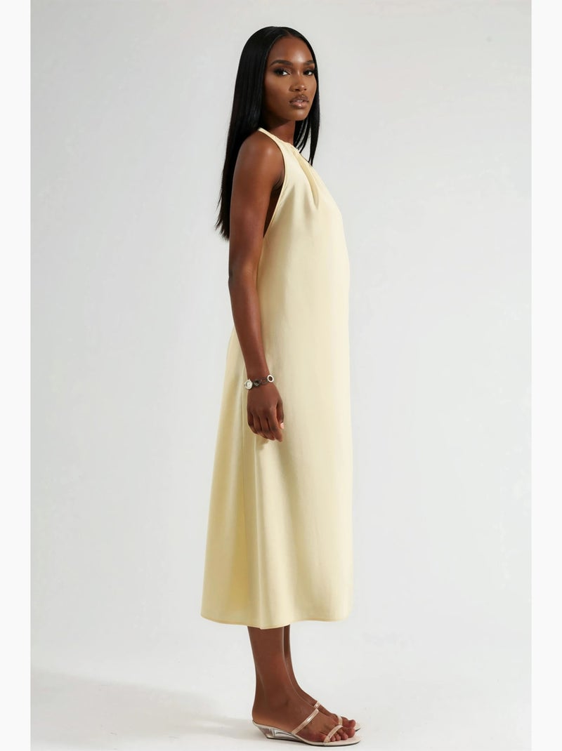 Vestido midi com decote halter busem Amarelo-limão - Kiabi