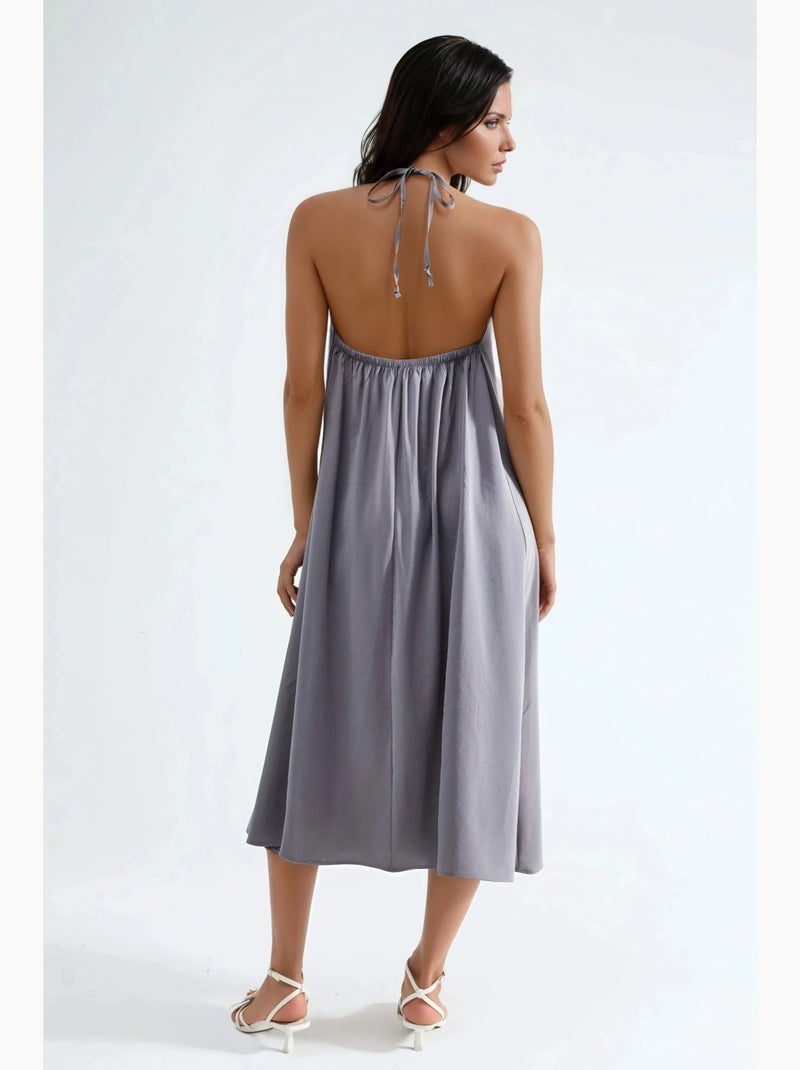 Vestido midi com decote halter busem Cinza escuro - Kiabi