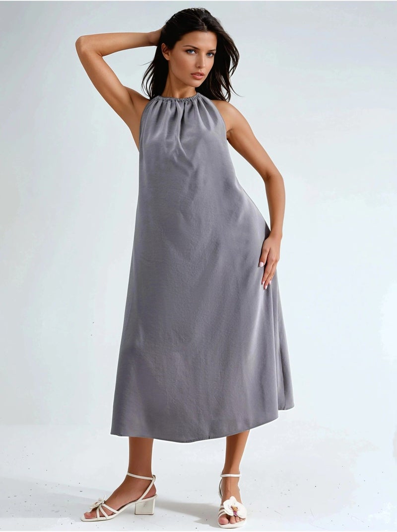 Vestido midi com decote halter busem Cinza escuro - Kiabi