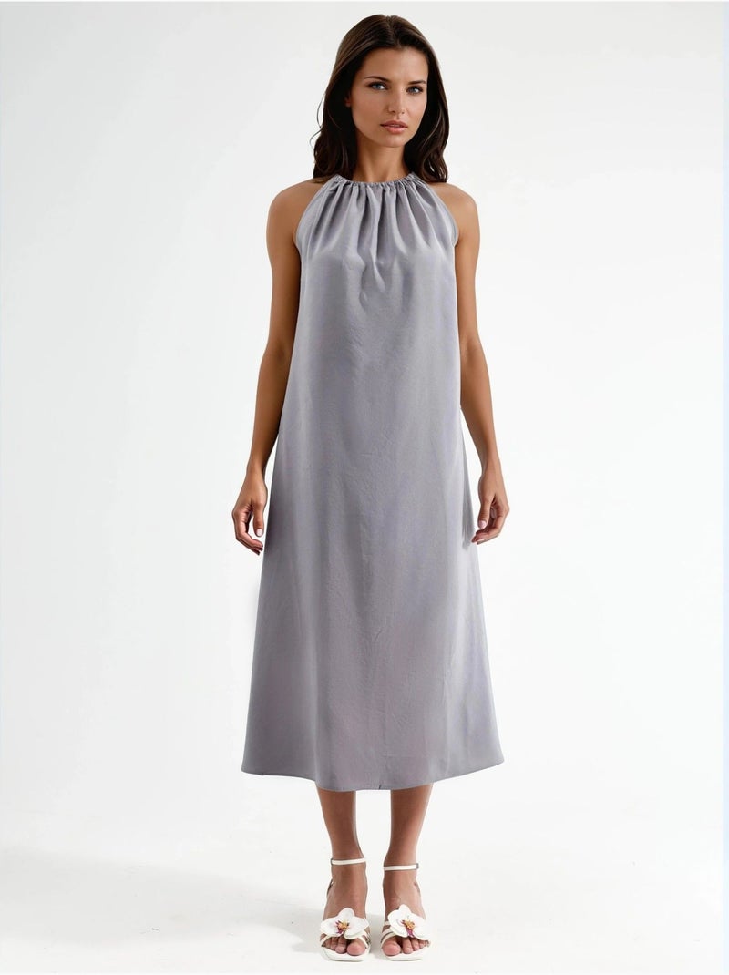 Vestido midi com decote halter busem Cinza escuro - Kiabi