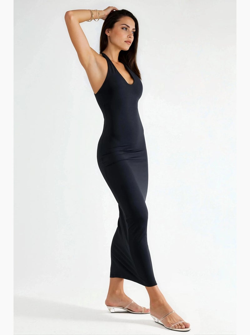 Vestido midi com decote halter busem Preto - Kiabi