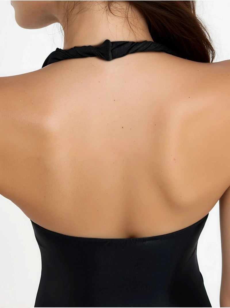 Vestido midi com decote halter busem Preto - Kiabi