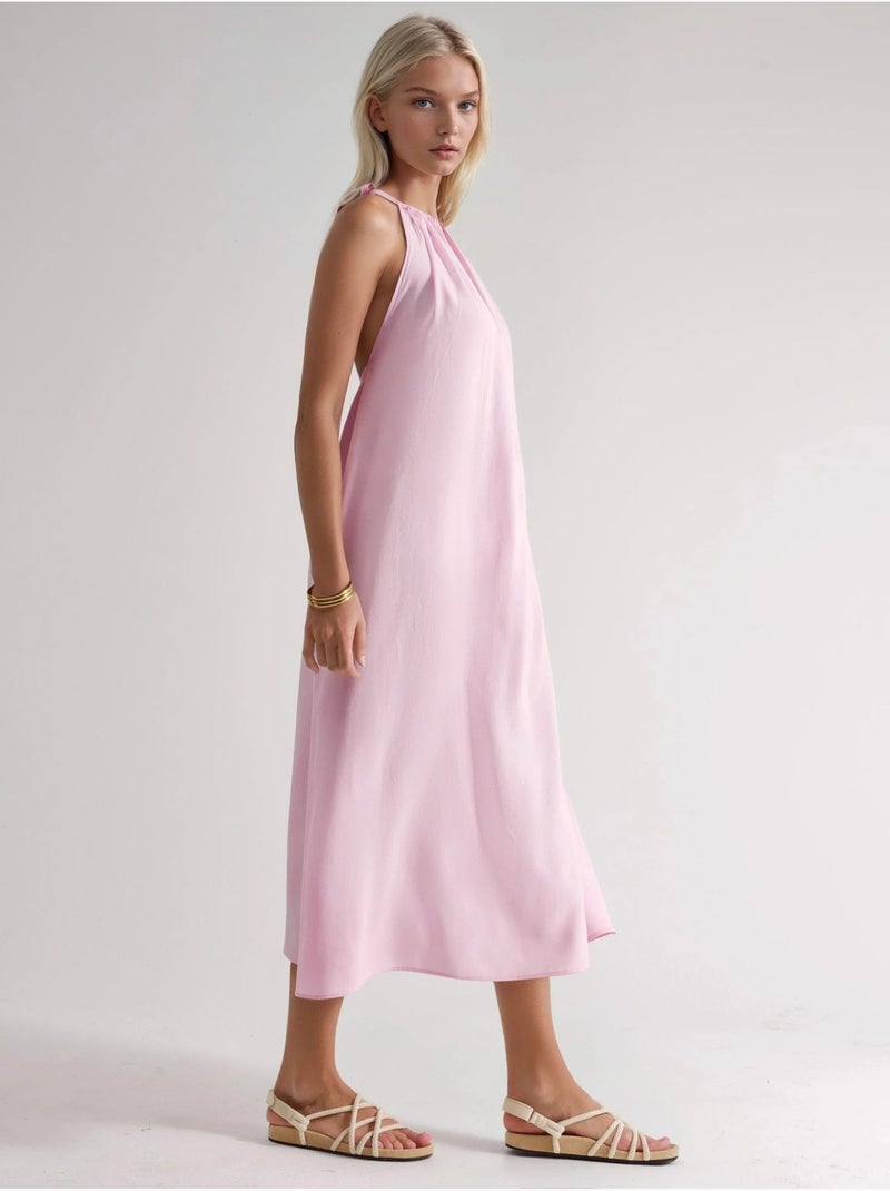 Vestido midi com decote halter busem Rosa-pálido - Kiabi