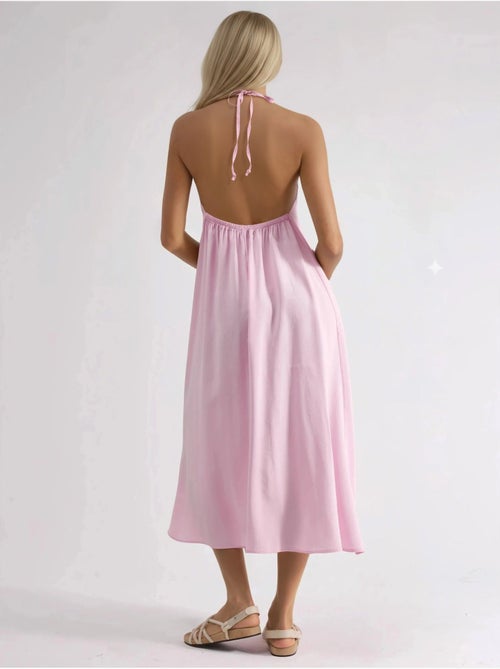 Vestido midi com decote halter busem - Kiabi Vestido midi com decote halter busem - Kiabi